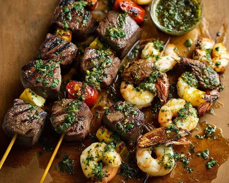 Surf and Turf Kabobs with Chimichurri Sauce