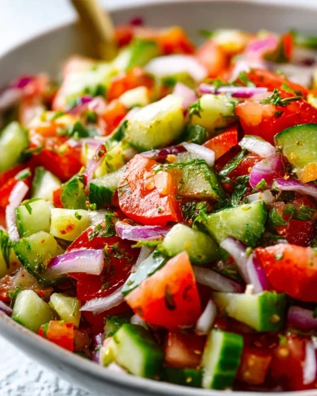 Mediterranean Salad with Cucumber, Tomato and Onion