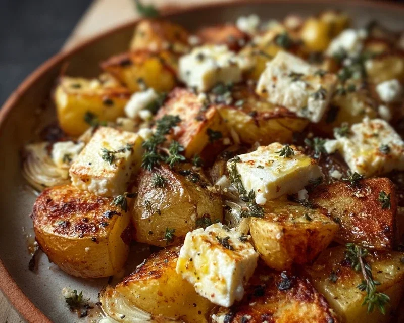 Roasted Potatoes with Baked Feta and Garlic