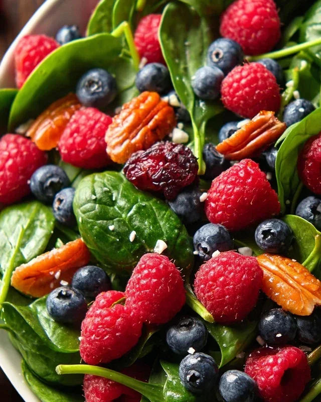 Berry Spinach Salad with Blueberries and Raspberries