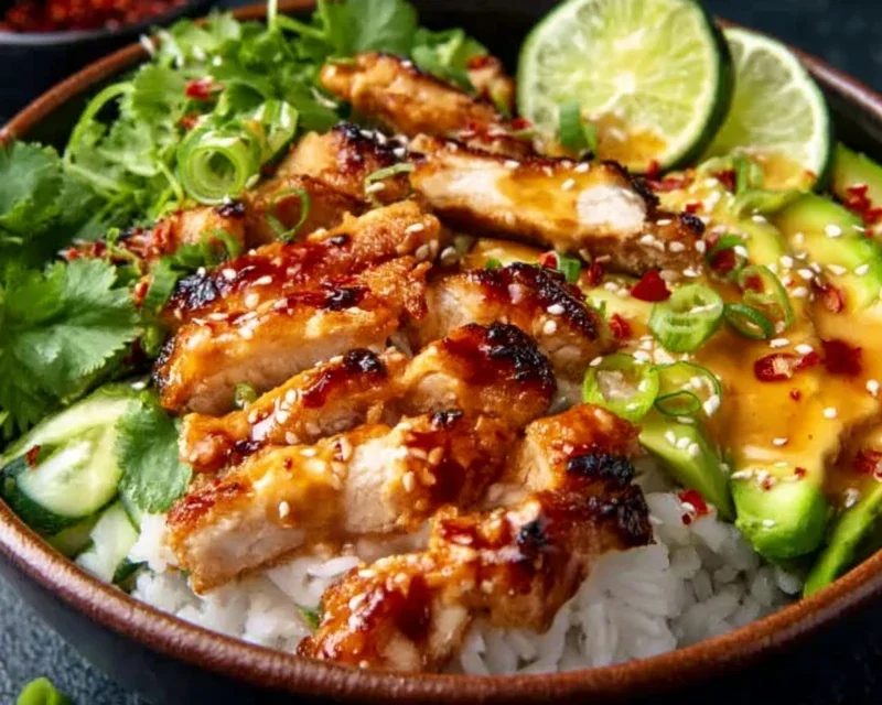 Spicy Honey-Gin Extract Extractger Chicken Bowls with Yum Yum Sauce