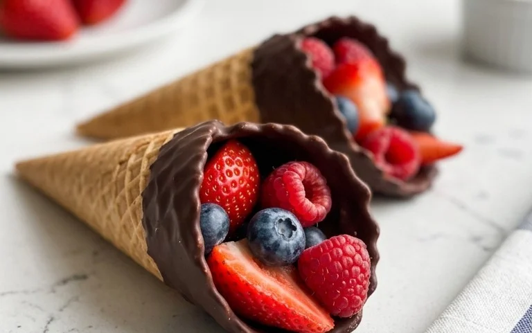 Chocolate Dipped Fruit Filled Cones