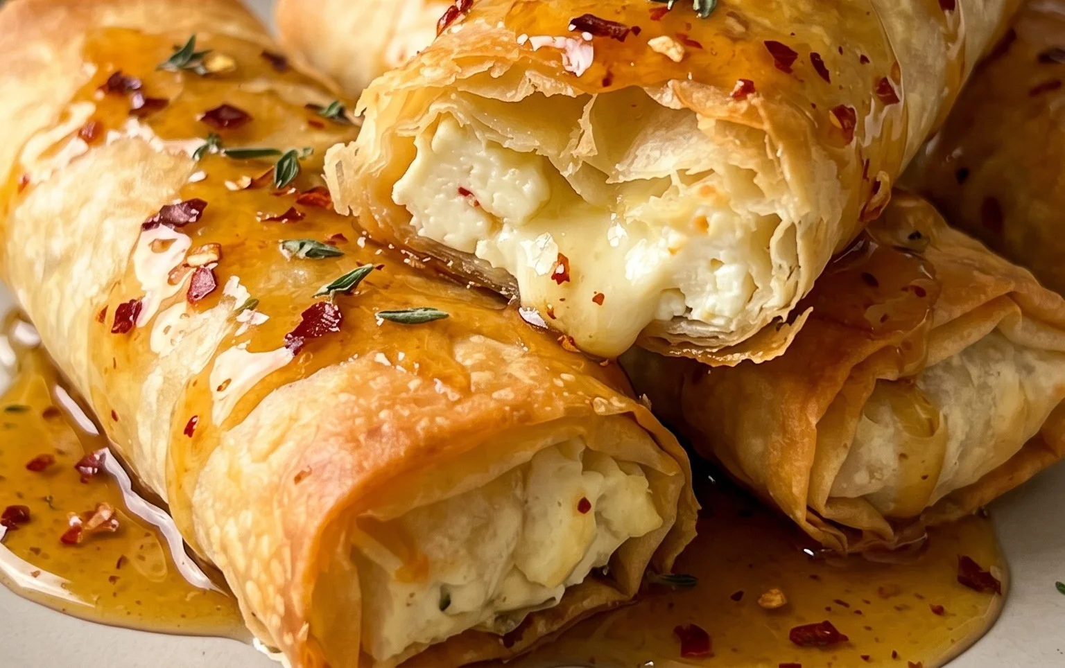 Indulgent Oven Fried Feta Rolls with Chili Honey Magic
