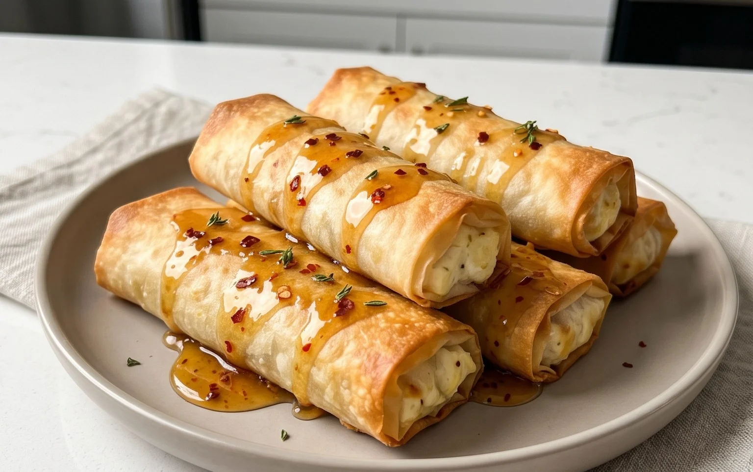 Indulgent Oven Fried Feta Rolls with Chili Honey Magic