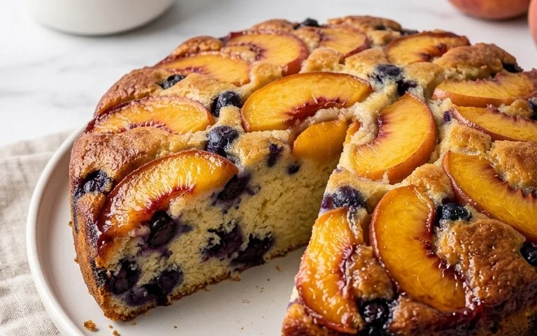 Peach and Blueberry Greek Yogurt Cake